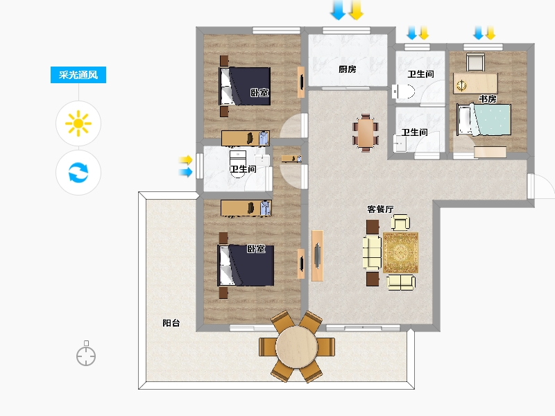 陕西省-西安市-秦琪佳苑-111.00-户型库-采光通风