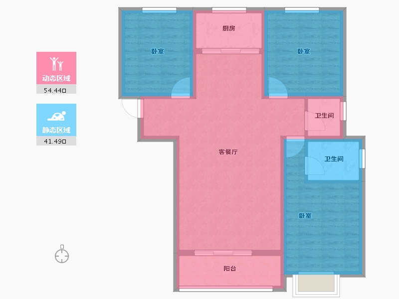 陕西省-咸阳市-伟权公园府邸-85.69-户型库-动静分区