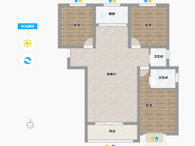 陕西省-咸阳市-伟权公园府邸-85.69-户型库-采光通风