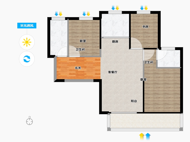 陕西省-咸阳市-鑫苑·又一程臻境-93.50-户型库-采光通风