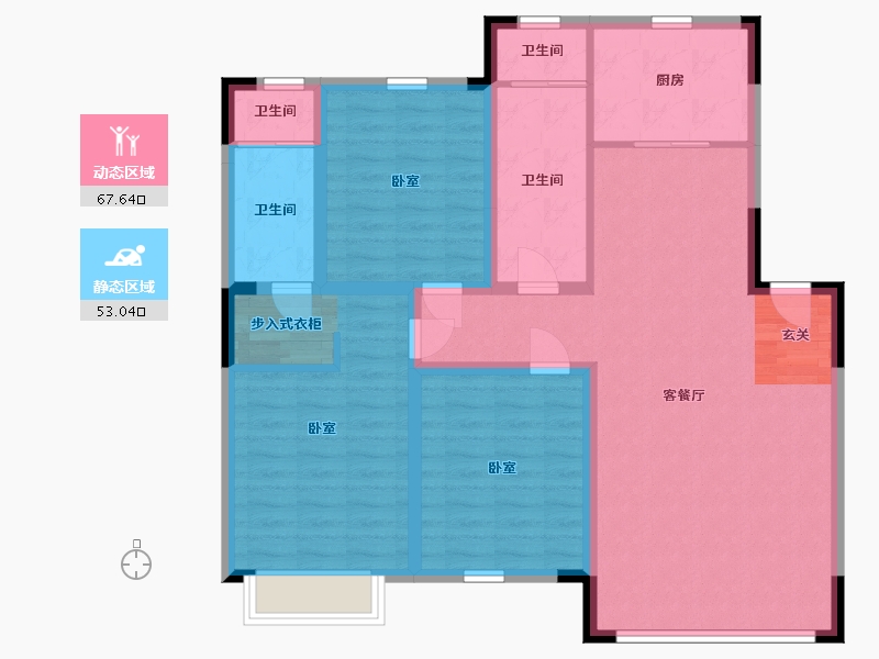 辽宁省-盘锦市-林海景天·林溪苑-108.47-户型库-动静分区