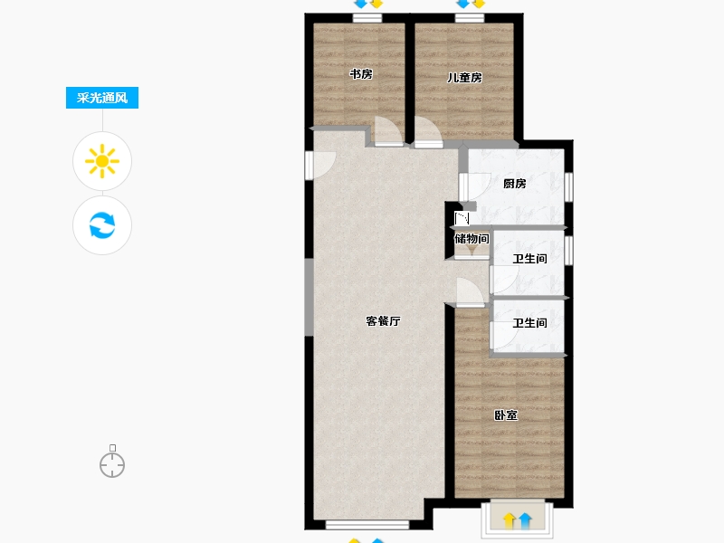 内蒙古自治区-包头市-万科公园五号-84.26-户型库-采光通风