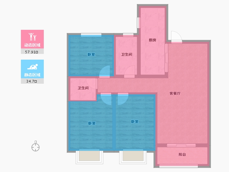 陕西省-咸阳市-伟权公园府邸-81.73-户型库-动静分区