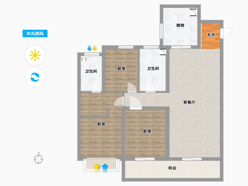 陕西省-咸阳市-融创御河宸院-101.63-户型库-采光通风