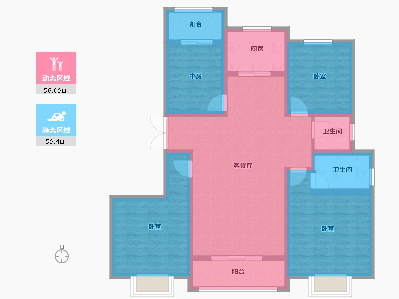 陕西省-咸阳市-伟权公园府邸-102.49-户型库-动静分区