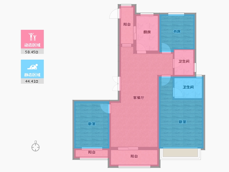 陕西省-西安市-南宫府-90.84-户型库-动静分区