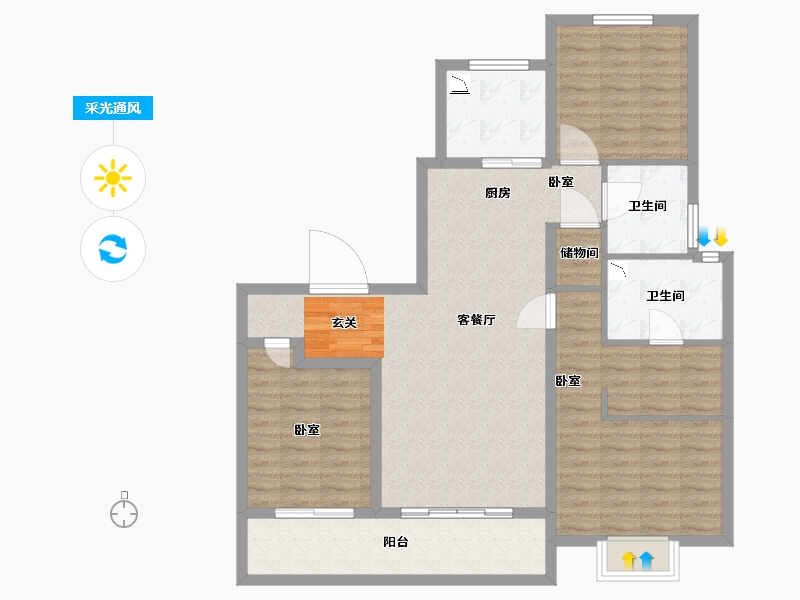 陕西省-咸阳市-融创御河宸院-105.20-户型库-采光通风