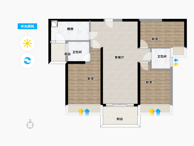 陕西省-渭南市-碧桂园翡翠公馆-94.43-户型库-采光通风