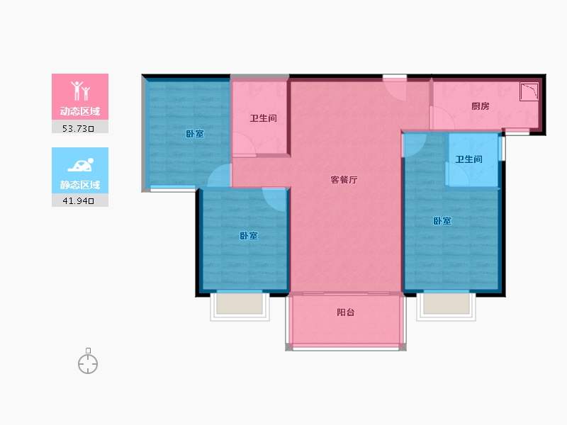 陕西省-咸阳市-鑫苑·又一程臻境-87.00-户型库-动静分区