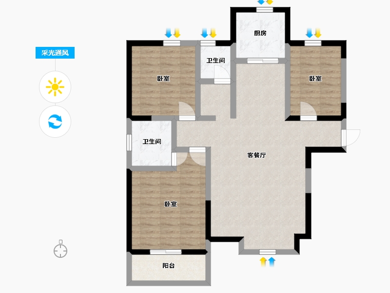 陕西省-咸阳市-先河国际社区南区-91.06-户型库-采光通风