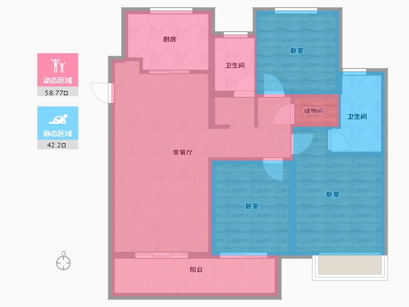 江苏省-无锡市-万科北门塘上-90.00-户型库-动静分区