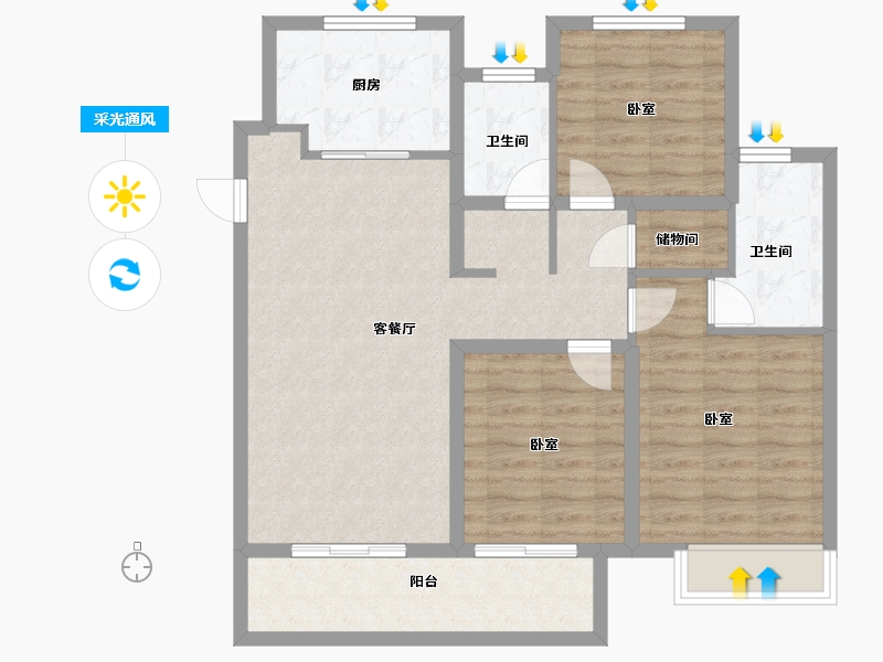 江苏省-无锡市-万科北门塘上-90.00-户型库-采光通风