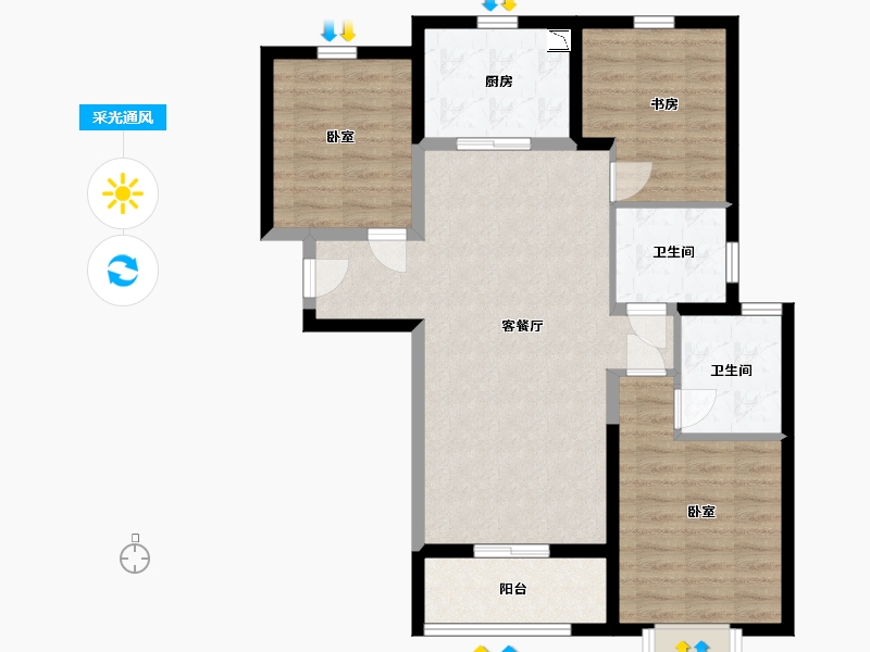 陕西省-咸阳市-万科·金域缇香-87.00-户型库-采光通风