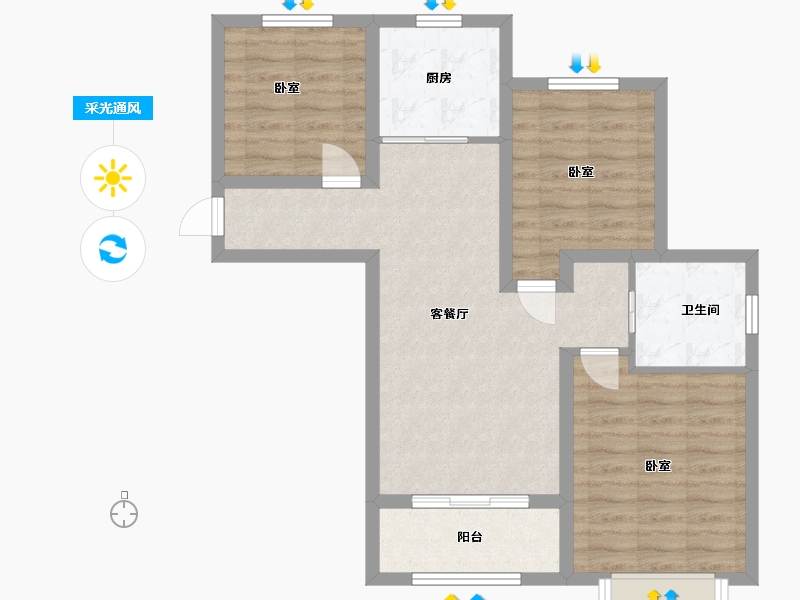 江苏省-无锡市-华府庄园白金府邸-74.00-户型库-采光通风