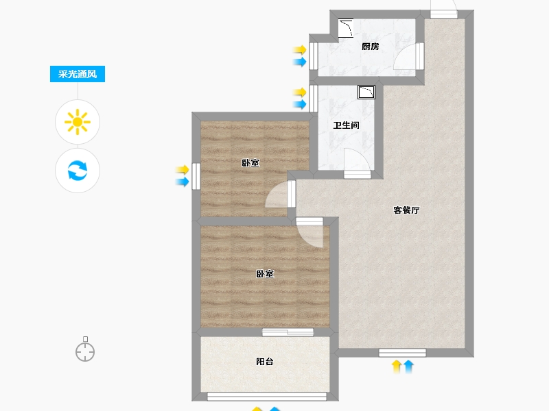 陕西省-咸阳市-中洲蓝湖郡-64.34-户型库-采光通风