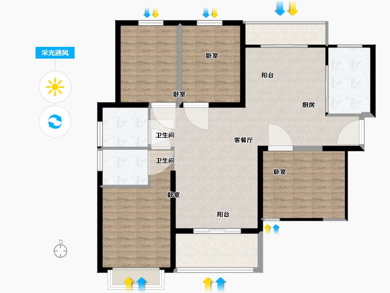 江苏省-无锡市-蔚蓝滨江-128.00-户型库-采光通风