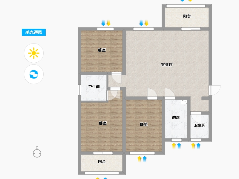 陕西省-咸阳市-中洲蓝湖郡-95.99-户型库-采光通风