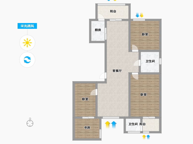 陕西省-咸阳市-中洲蓝湖郡-115.47-户型库-采光通风