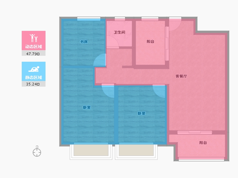 江苏省-无锡市-万科北门塘上-74.00-户型库-动静分区