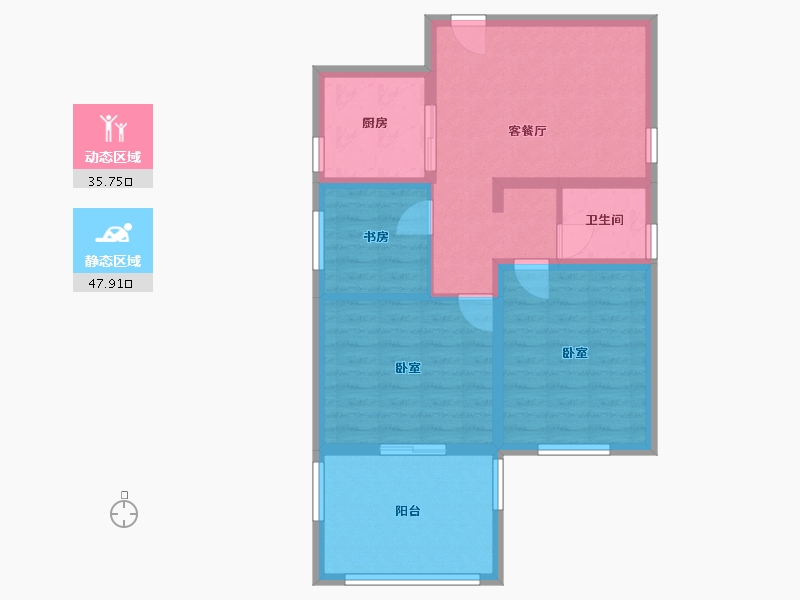 陕西省-咸阳市-中洲蓝湖郡-74.43-户型库-动静分区