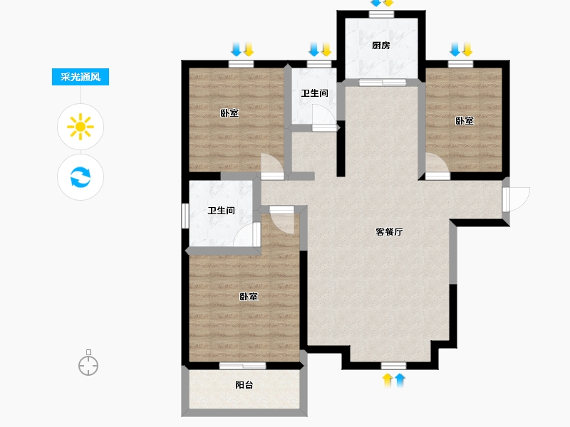 陕西省-咸阳市-先河国际社区南区-88.79-户型库-采光通风