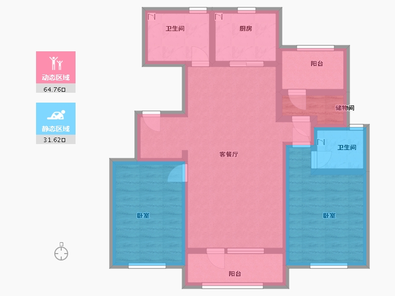 辽宁省-大连市-中梁御首府-84.00-户型库-动静分区