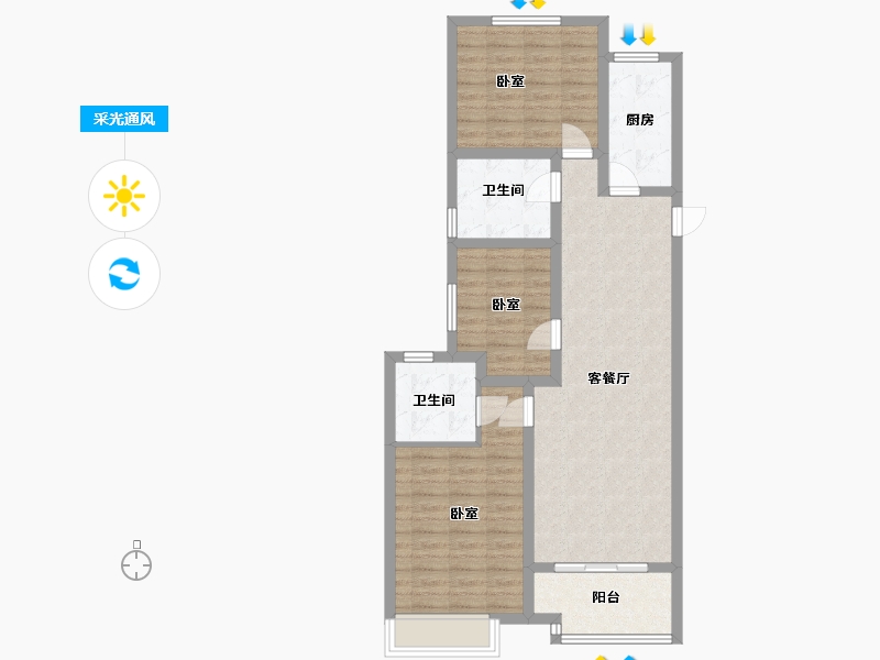 陕西省-咸阳市-绿城咸阳桂语江南-88.19-户型库-采光通风