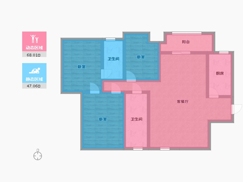 陕西省-西安市-易道郡玫瑰公馆-101.72-户型库-动静分区