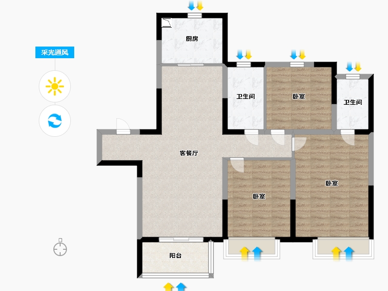 江苏省-无锡市-绿地悦澜湾-98.99-户型库-采光通风