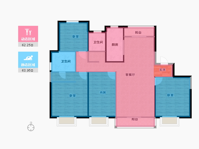 陕西省-咸阳市-鑫苑·又一程臻境-115.12-户型库-动静分区