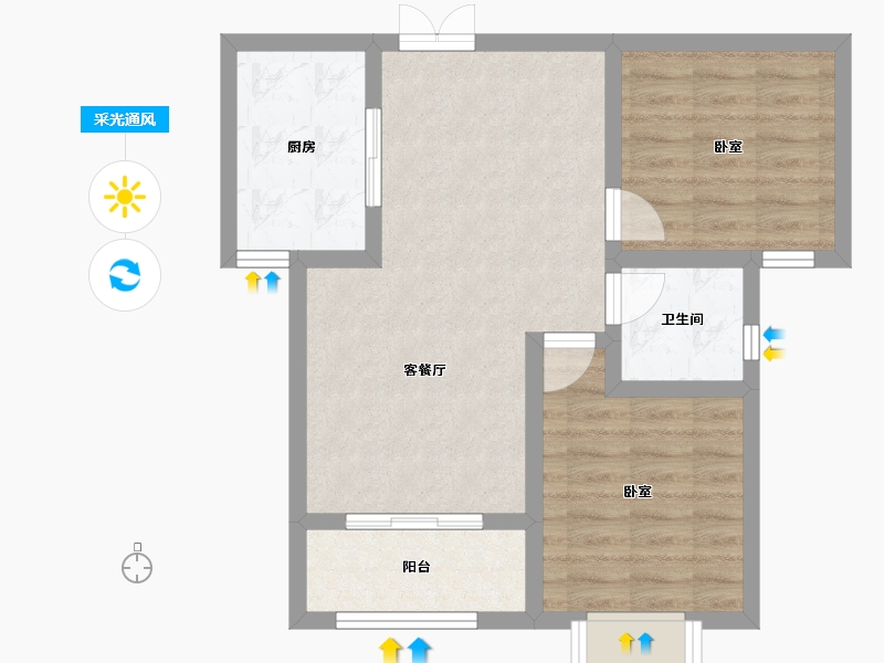 陕西省-西安市-九璟台-60.99-户型库-采光通风