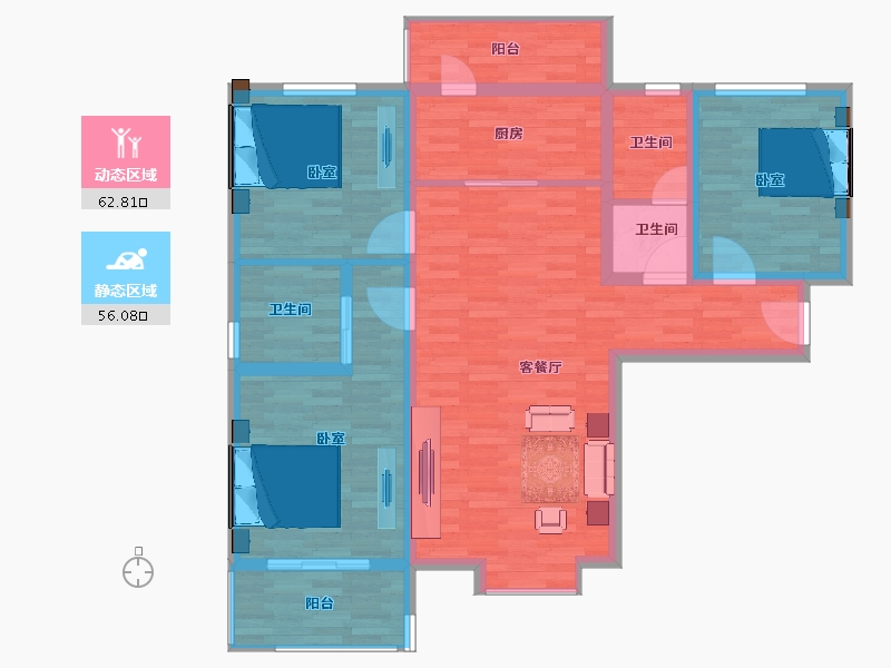 陕西省-西安市-隆桥瑞苑-106.74-户型库-动静分区