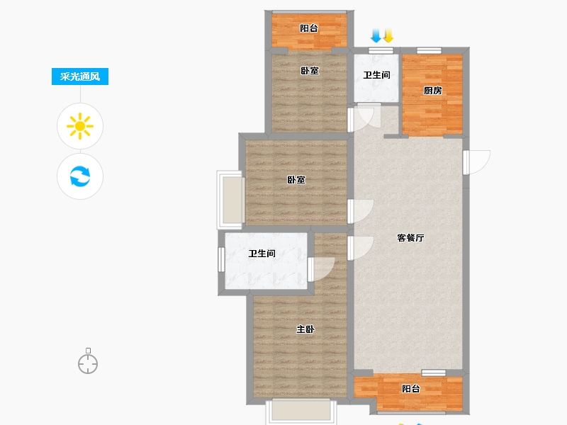 陕西省-咸阳市-联诚国际-106.80-户型库-采光通风