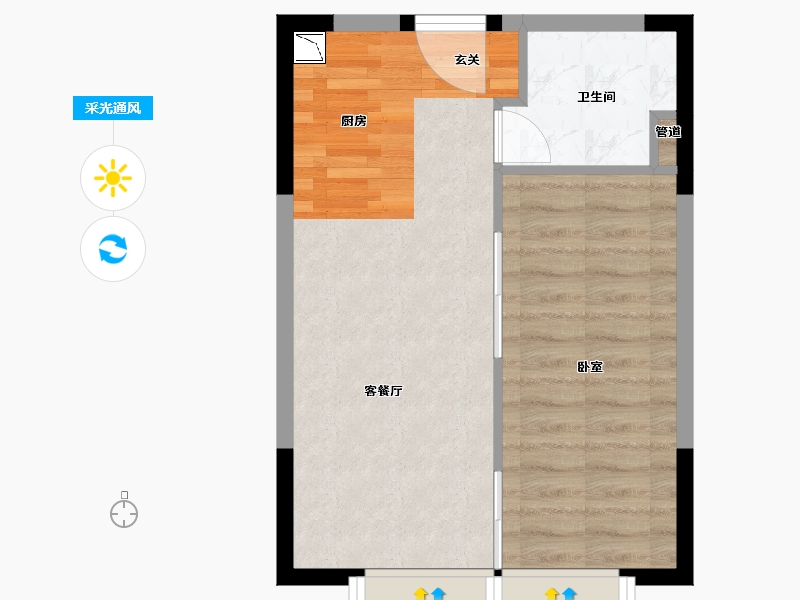 陕西省-西安市-西安恒大养生谷公寓-45.47-户型库-采光通风