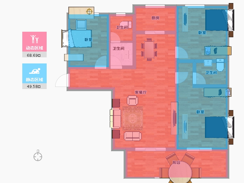 陕西省-西安市-秦琪佳苑-106.00-户型库-动静分区