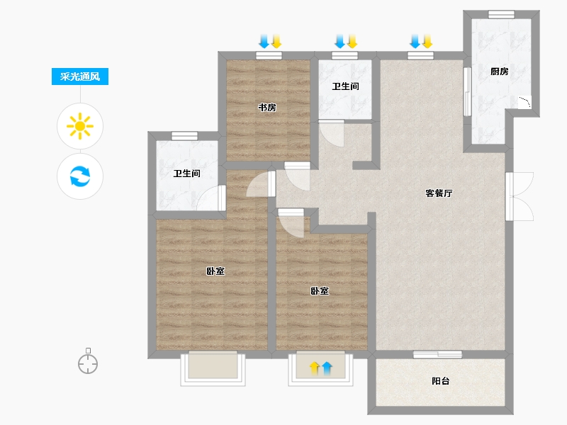 陕西省-咸阳市-城市之光-92.00-户型库-采光通风