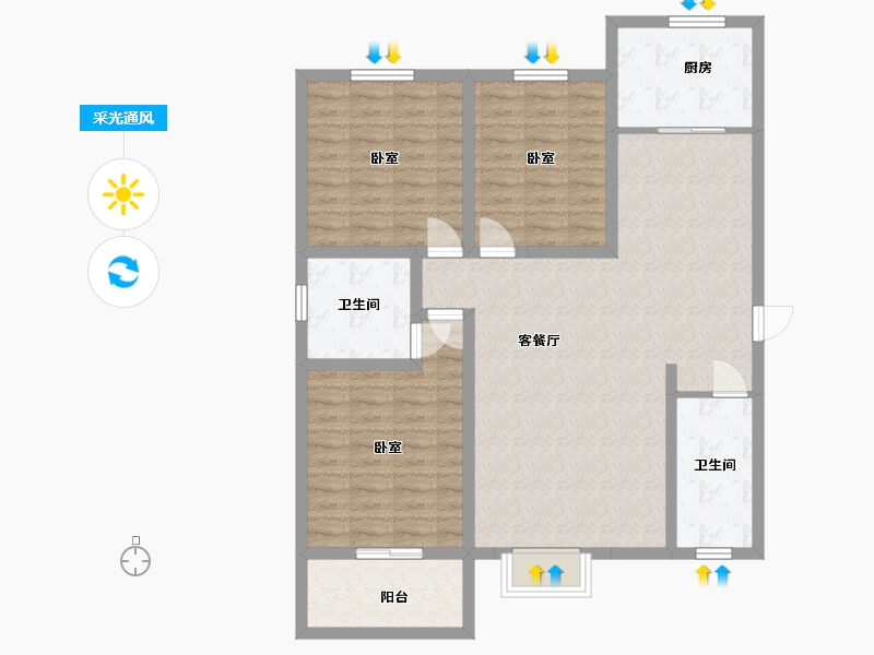 陕西省-西安市-华府御园-104.62-户型库-采光通风