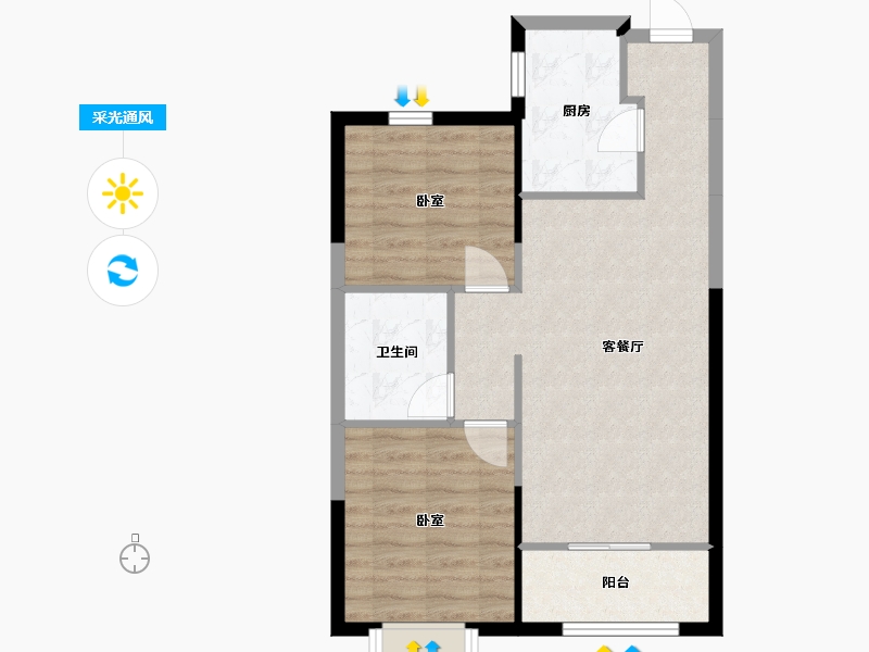 内蒙古自治区-包头市-富力尚悦居-63.57-户型库-采光通风