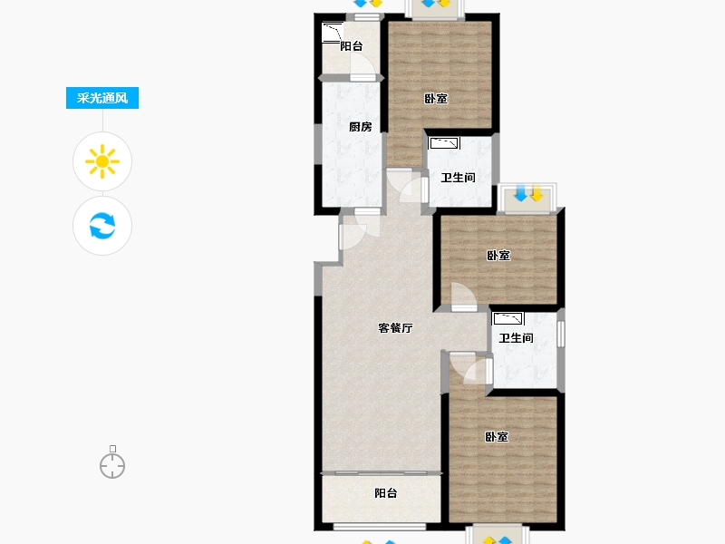 陕西省-西安市-咸阳恒大帝景-111.61-户型库-采光通风