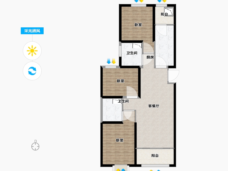 陕西省-西安市-咸阳恒大帝景-109.05-户型库-采光通风