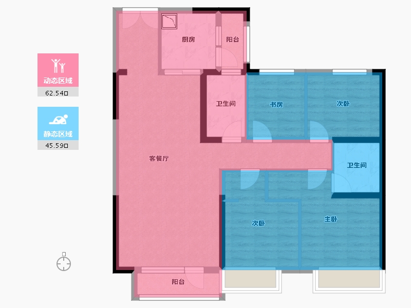 黑龙江省-哈尔滨市-碧桂园·华美天樾-95.74-户型库-动静分区