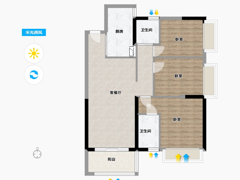 陕西省-西安市-雅居乐云南原乡-82.12-户型库-采光通风