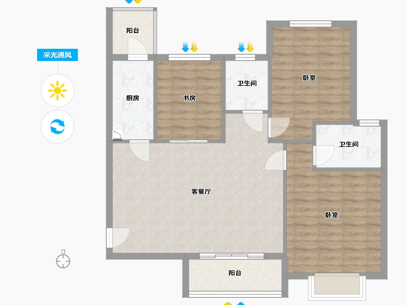 陕西省-西安市-龙腾万都汇-89.28-户型库-采光通风