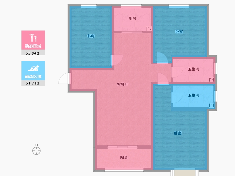 陕西省-西安市-龙腾万都汇-92.62-户型库-动静分区