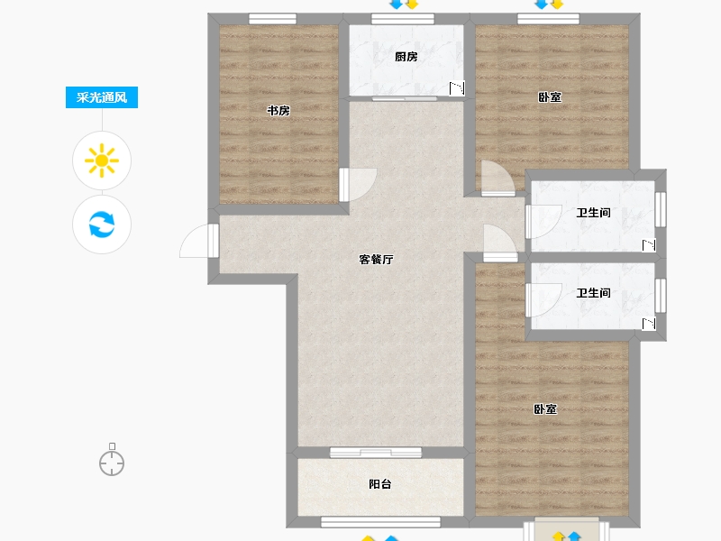 陕西省-西安市-龙腾万都汇-92.62-户型库-采光通风