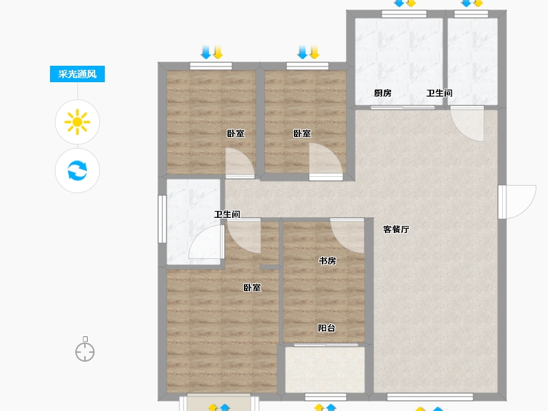 陕西省-西安市-西安阳光100阿尔勒-102.01-户型库-采光通风