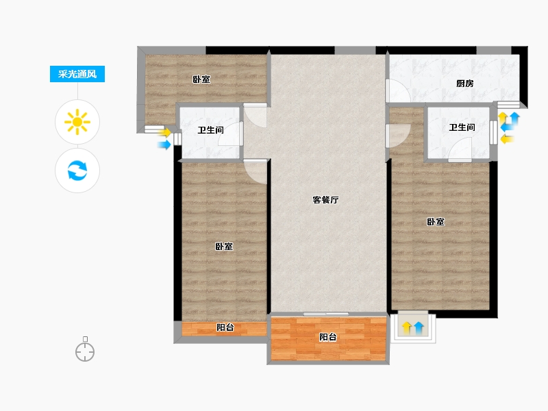 陕西省-西安市-西安麓湖半岛-95.67-户型库-采光通风