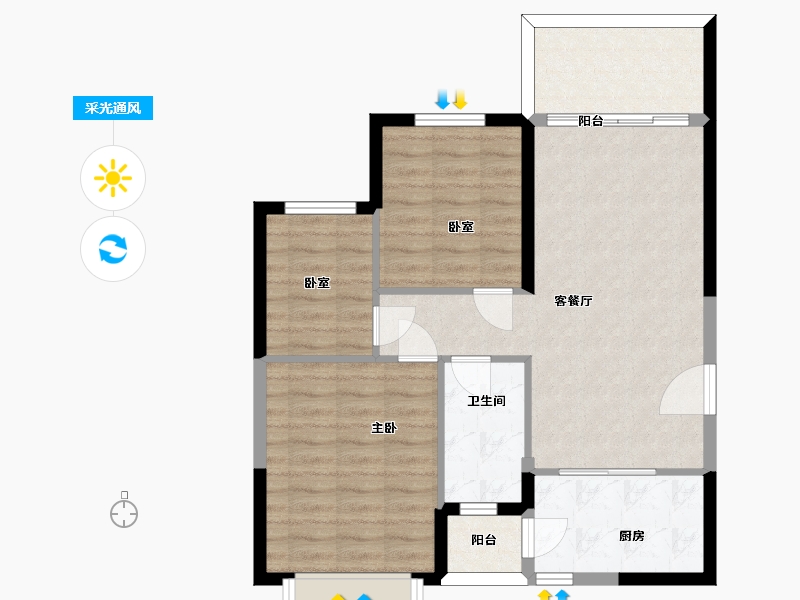 陕西省-西安市-恒大翡翠龙庭-77.34-户型库-采光通风