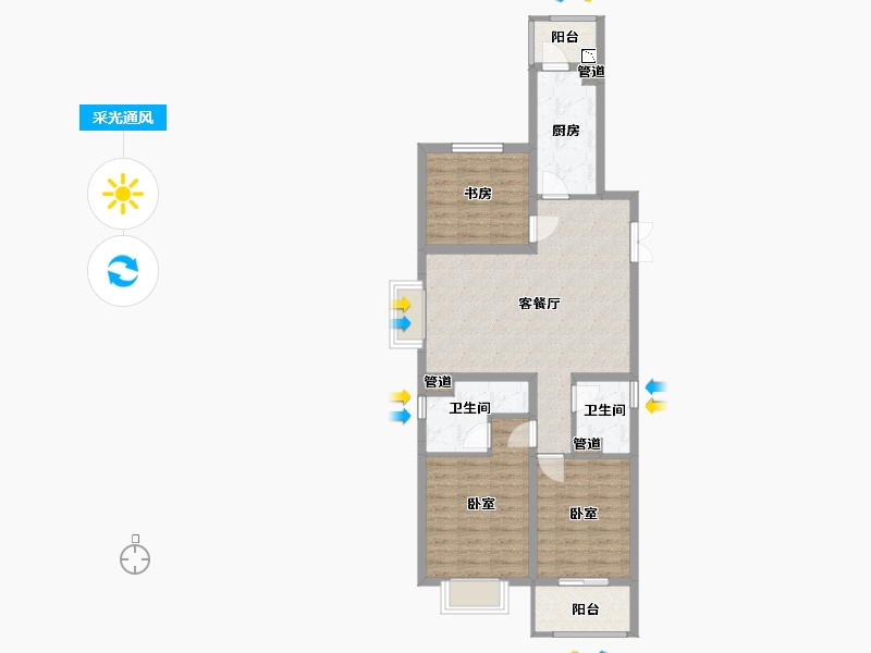 山西省-太原市-东鼎·迎泽里-81.38-户型库-采光通风