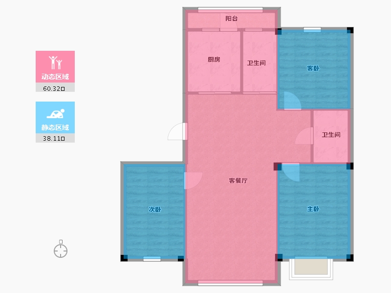 辽宁省-抚顺市-将军华府-90.22-户型库-动静分区